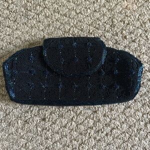 Elegant Vintage Black and Blue Beaded Clutch